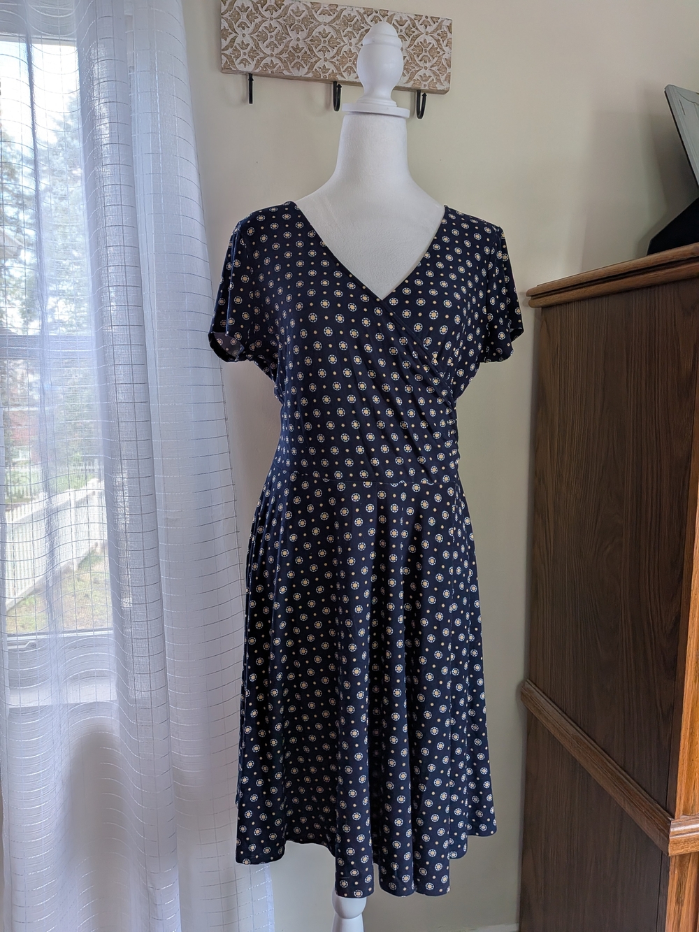 Kaileigh Navy and Yellow Floral Wrap-Style Dress